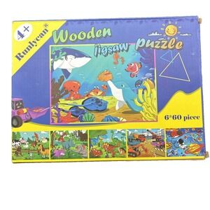 Runlycan Wooden Jigsaw Puzzle | 6 Pack With 60 Pieces Each Theme | Ages 4+